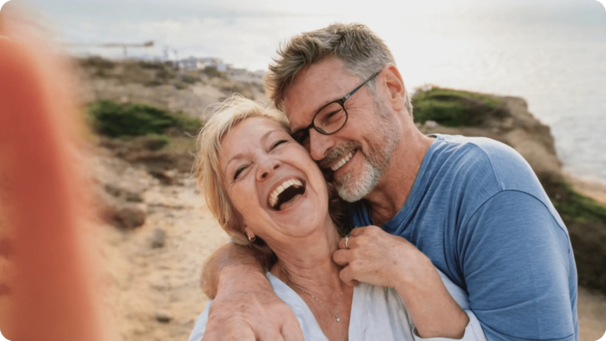 A couple sharing a joyful moment together